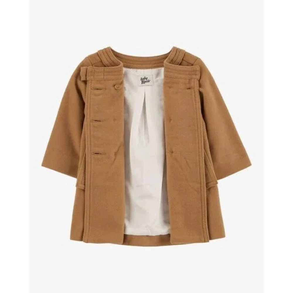 Baby Bgosh Girls Camel Brown Double Breasted Bow Dress Coat 12M Peacoat